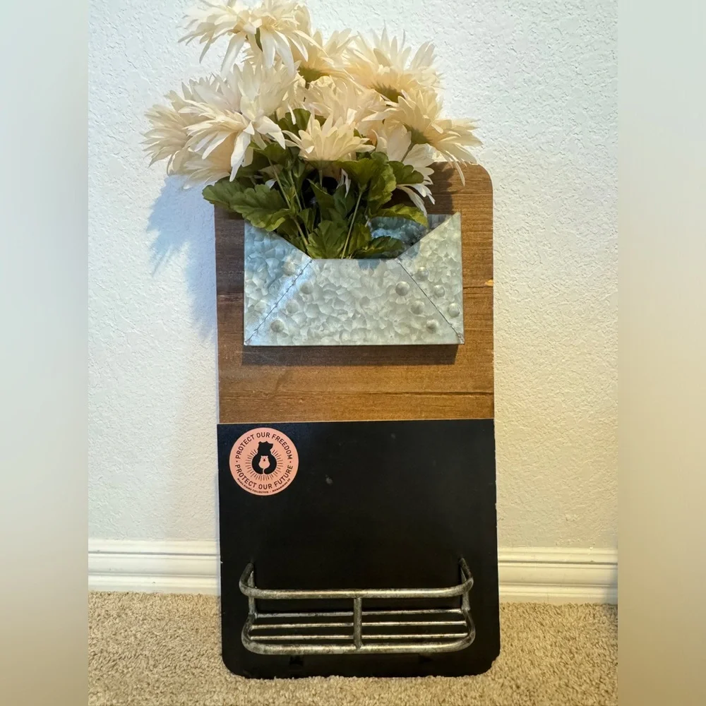 Rustic Mail and Key Holder, Chalkboard & Wall Storage Unit Entryway Organizer